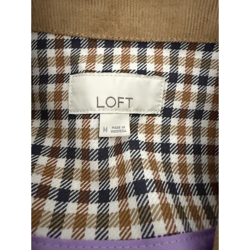LOFT Tan Plaid Collar Jacket with Brown Trim - Picture 15 of 16